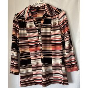 Alfani Black Pink Beige White‎ Color Block Top Stripe 3/4 Sleeves PS